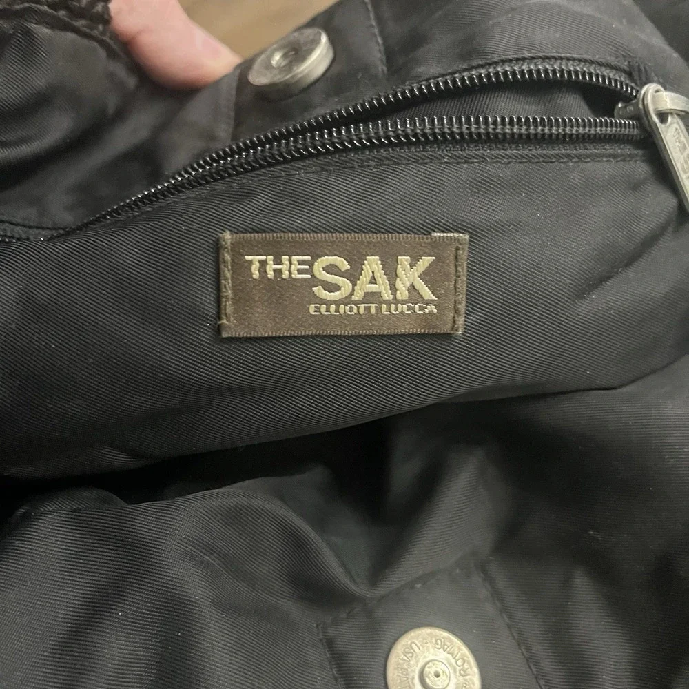 The Sak Purse Hobo Crochet Woven Shoulder Bag Black Double Strap Zip‎ Logo FOB